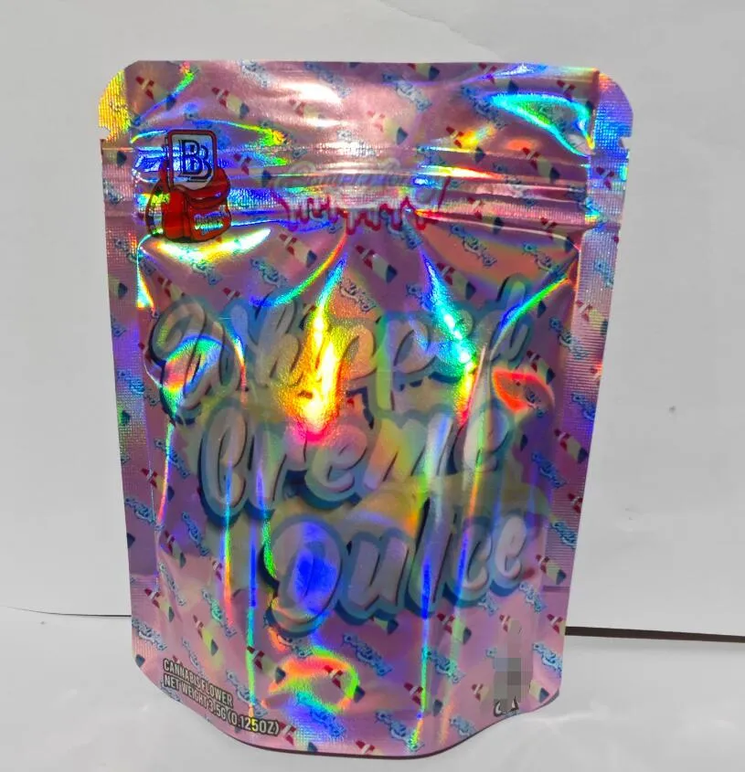 3.5g 0.125oz shiny mylar bags hologram bag packaging smell proof plastic backpackboyz runty blue limealatti zlurpee bubble dulce cake runty
