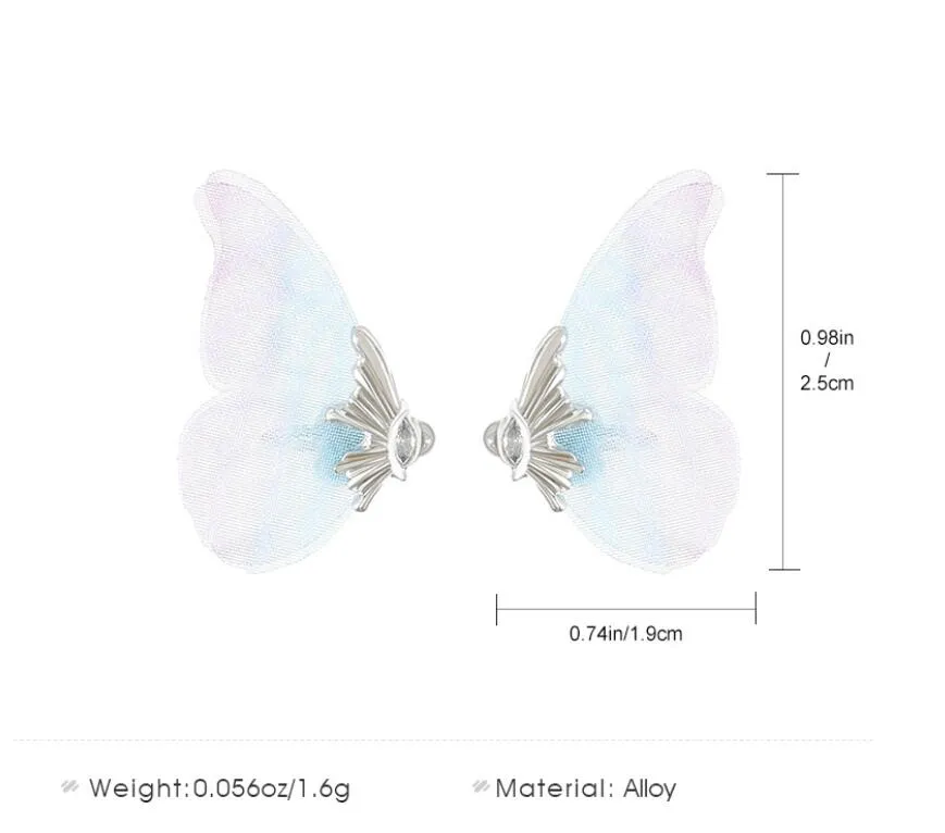 tulle butterfly ear clip female womens girls ladies ins style rhinestone stud butterfly ear bone clip fantasy earrings fashion jewelry gift