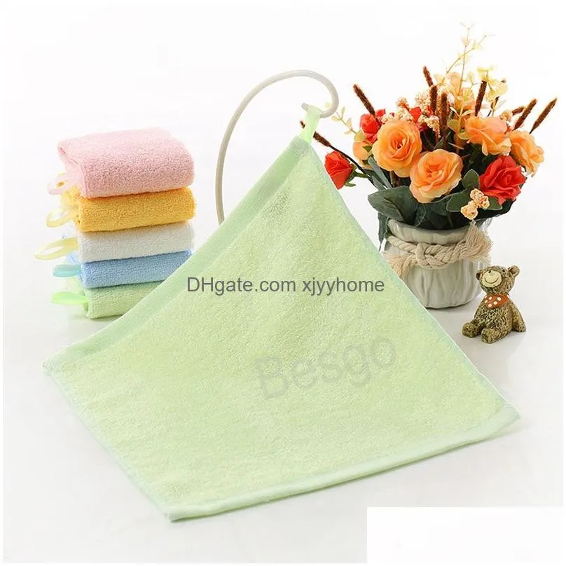 25x25cm square wipe faces towel solid color children towel bamboo fiber wiping hands towels with hook absorbent face wash rag bh6491