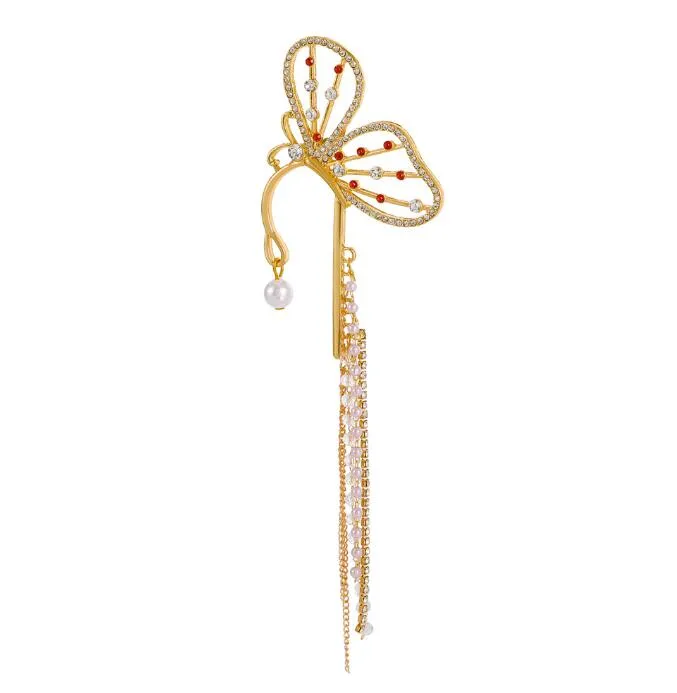 crystal tassel butterfly single ear bone clip womens frosty long pearl earrings for women girls ladies popular design gift