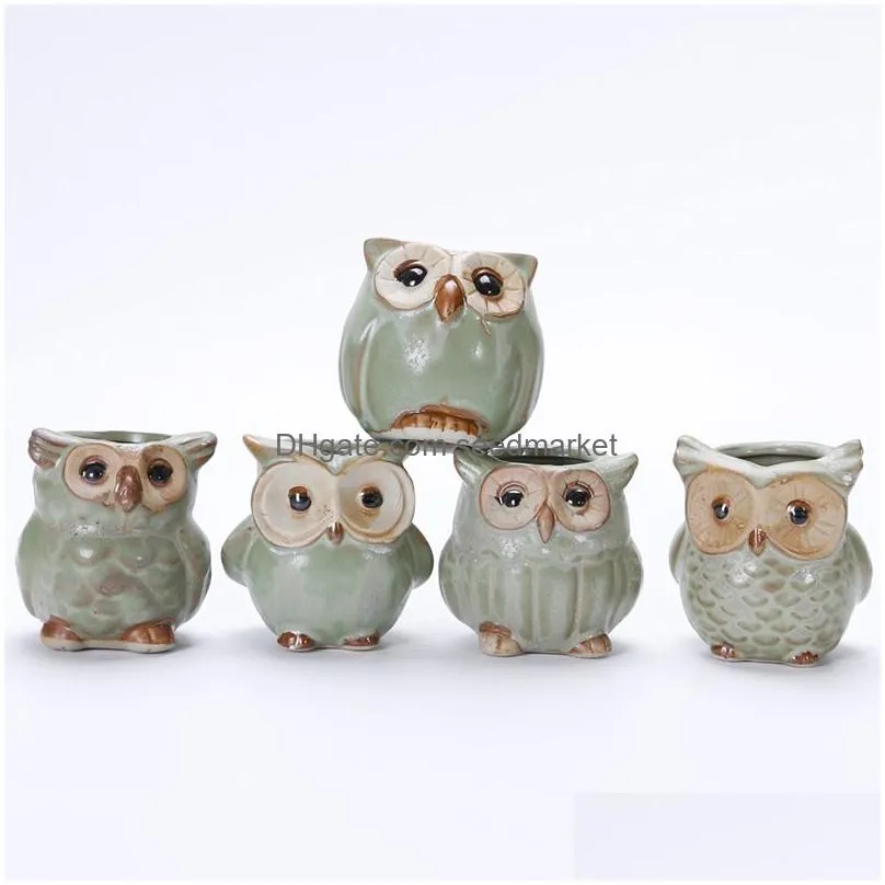 cartoon owlshaped flower pots succulents plants flowerpot ceramic mini home accessories garden office owl flowerpot decoration bh2356