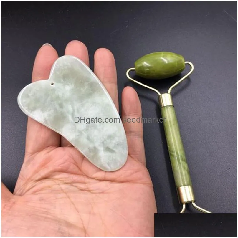 nature jade massage rollers gua sha board set facial massage prevent wrinkle double head massager full body scraping board bh1737 tqq