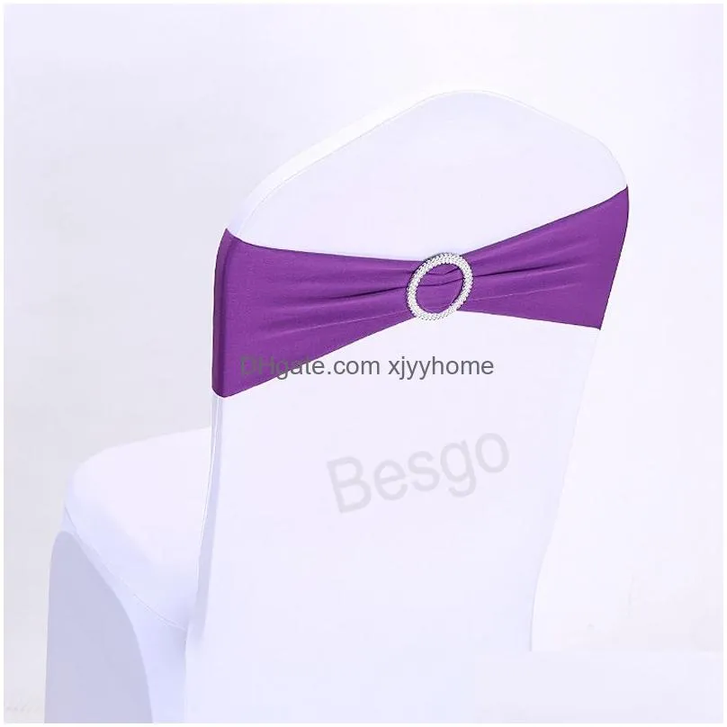 wedding chair sash bands cover bowknot elastic chairs covers birthday party seat buckle sashes hotel banquet decoration supplies bh5949