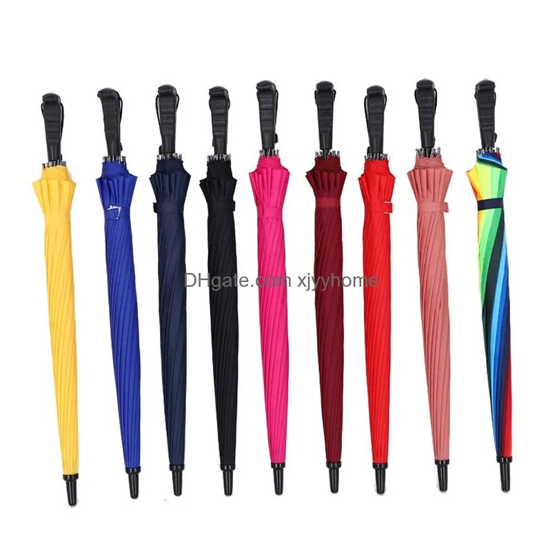 long straight handle umbrella 16k strong windproof solid color pongee umbrellas rainbow men women sunny rainy bumbershoot bh4792 tqq