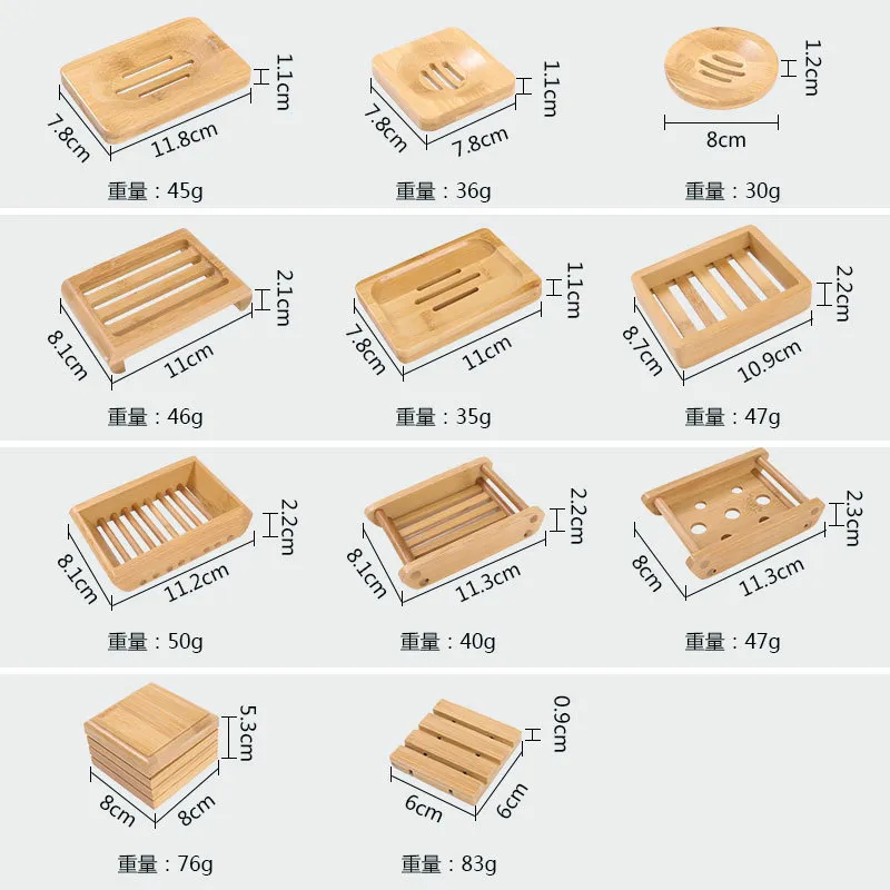 Wooden Soap Dish Natural Bamboo Soap Dishes Holder Rack Plate Tray Multi Style Round Square Soap Container