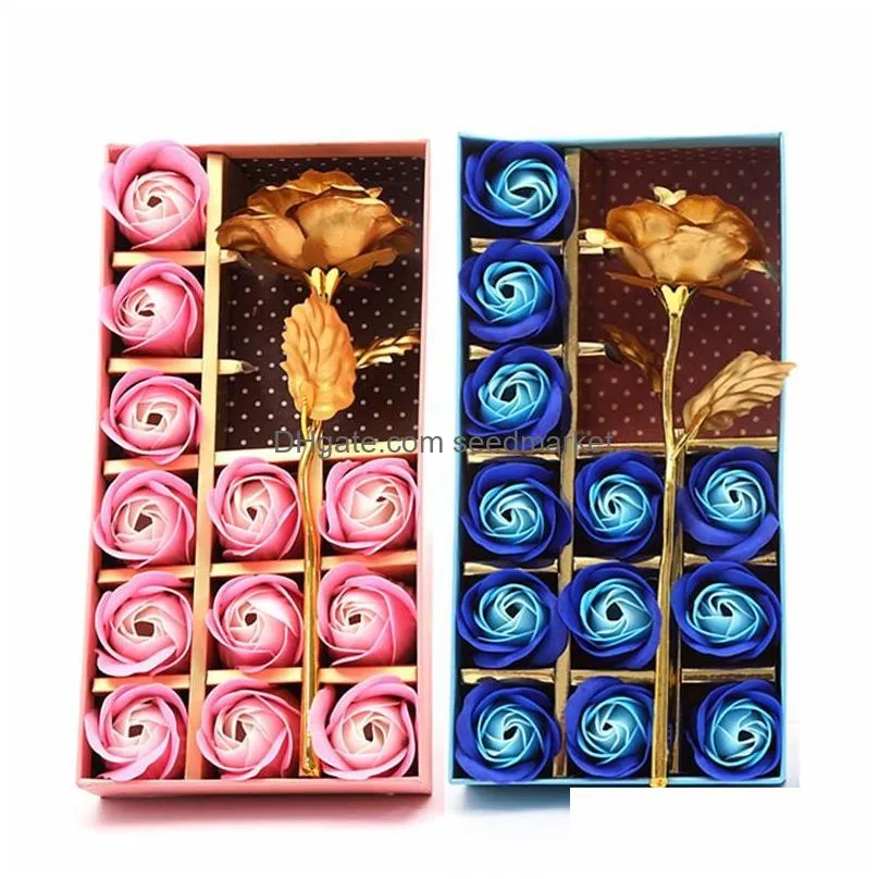 gold foil artificial decor rose gift 12 pcs soap flower mothers day gift box scented bath body petal flower soap flowers bh1276 tqq