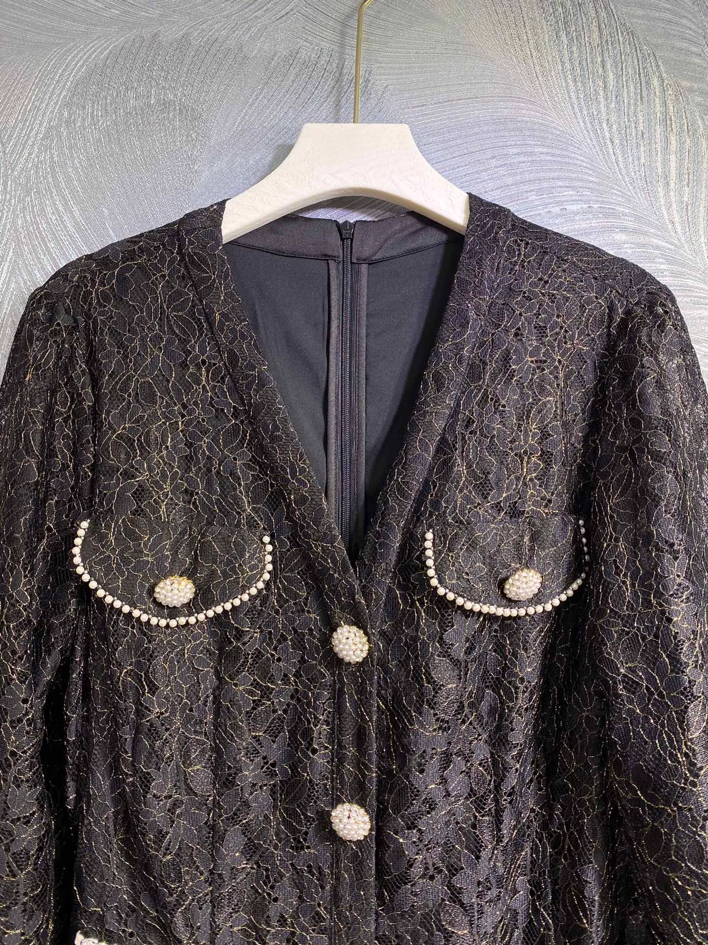 2023 women designer dress robe light luxury V-neck single breasted lace mesh patchwork fishtail sexy dress