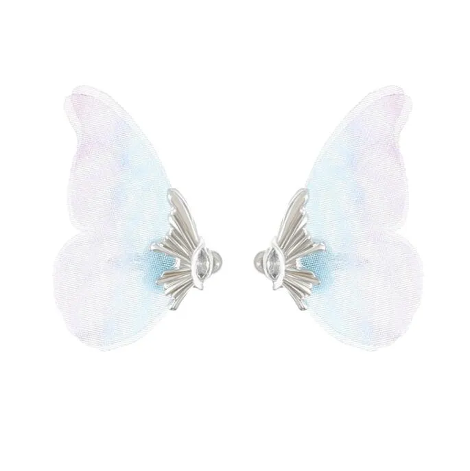 tulle butterfly ear clip female womens girls ladies ins style rhinestone stud butterfly ear bone clip fantasy earrings fashion jewelry gift