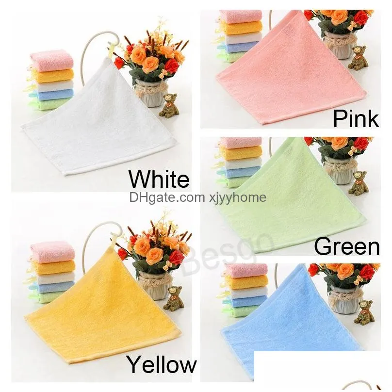 25x25cm square wipe faces towel solid color children towel bamboo fiber wiping hands towels with hook absorbent face wash rag bh6491