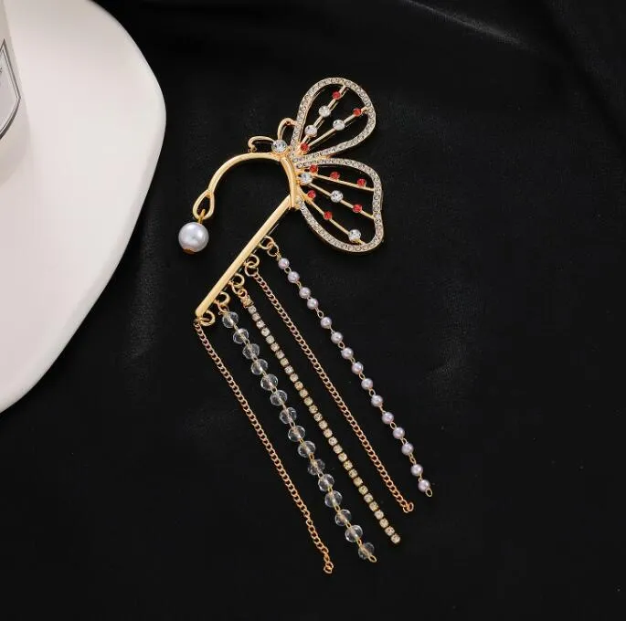 crystal tassel butterfly single ear bone clip womens frosty long pearl earrings for women girls ladies popular design gift