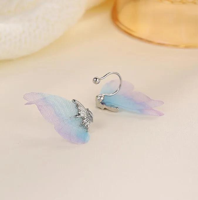 tulle butterfly ear clip female womens girls ladies ins style rhinestone stud butterfly ear bone clip fantasy earrings fashion jewelry gift