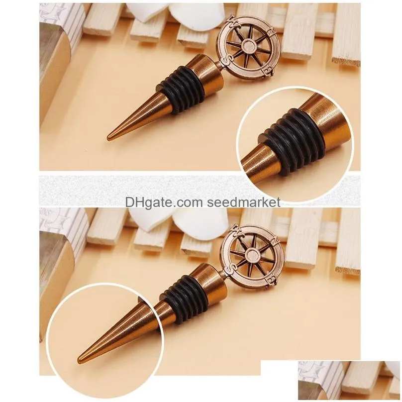 golden compass wine stopper wedding favors gifts retro wine bottle stoppers bar tools souvenirs alloy compass wine bottle stopper bh1802