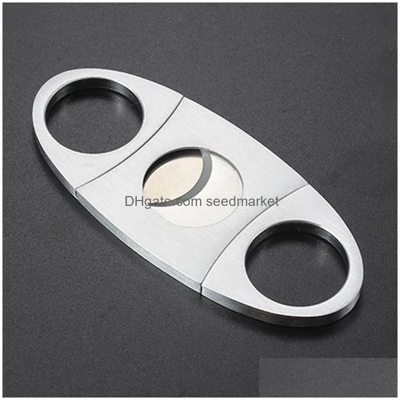 stainless steel cigar cutter knife portable small double blades cigar scissors metal cut cigar devices tools smoking accessories dbc