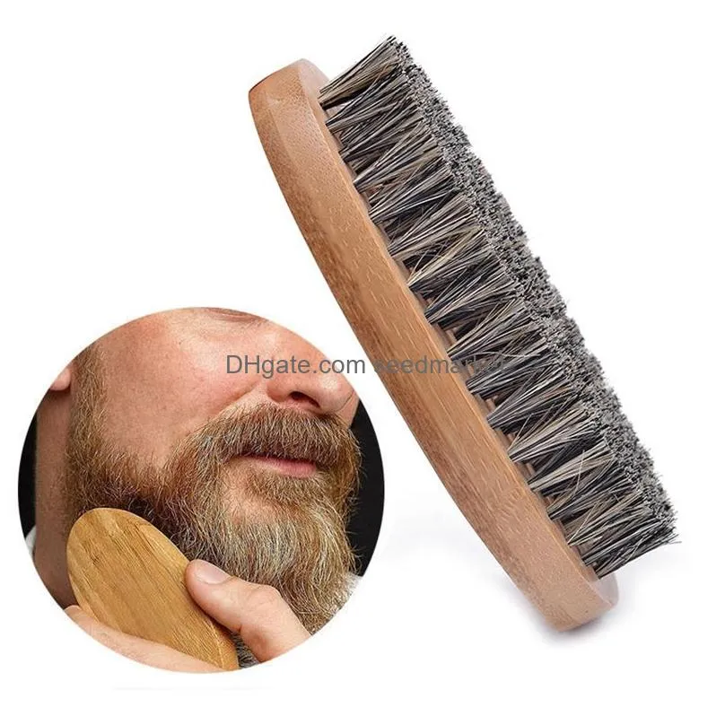 natural boar hair bristle beard mustache brush shaving comb men face massage round wood handle handmade beard brushes bh4467 dbc