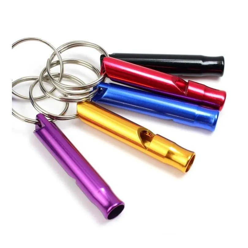 aluminum whistle outdoor edc hiking camping survival whistle with key chain dog training whistles