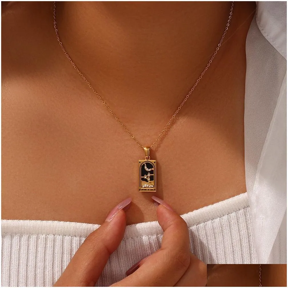 2023 new design vintage star sun moon empress magician lover queen rectangular gold plated pendant tarot card necklace mystic christmas jewelry gifts for