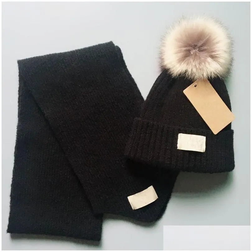 brand kid knitted beanie hats scarves sets winter designer baby scarf cap solid color kids hat scarfs high quality