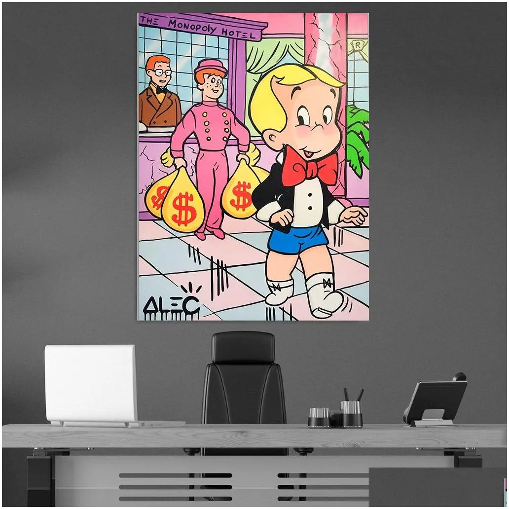 alec monopoly graffiti handcraft oil painting on canvas richie in the monopoly hotel home decor wall art painting 24x32inch no