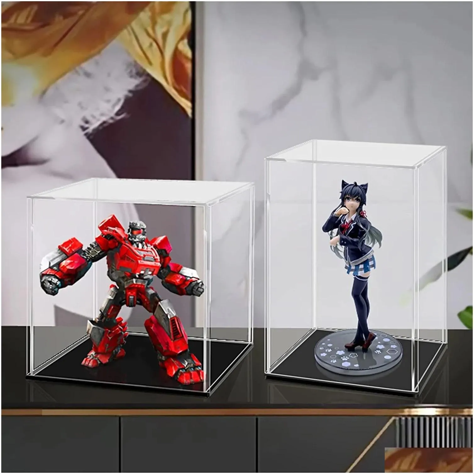 clear acrylic display case countertop box organizer stand dustproof protection showcase for action figures/toys/collectibles