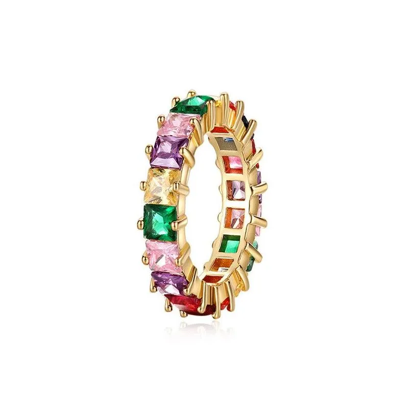 colorful cz square engagement ring goldfilled wedding jewelry for women girls