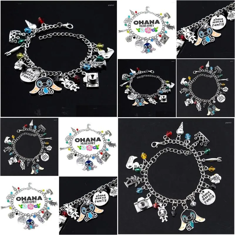 charm bracelets ohana means family lilo vintage charms bracelet bangles crystal beads silver chain links christmas jewelry