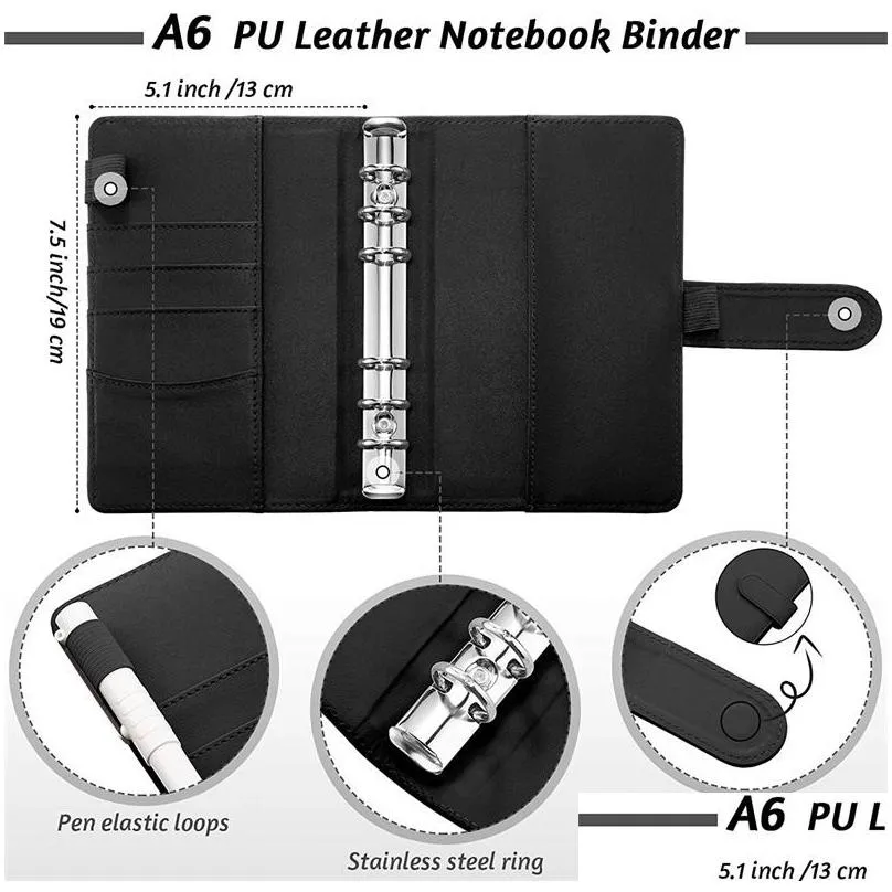 a6 glitter pu leather binder budget envelope planner organizer system with clear zipper pockets expense budget sheets 220707