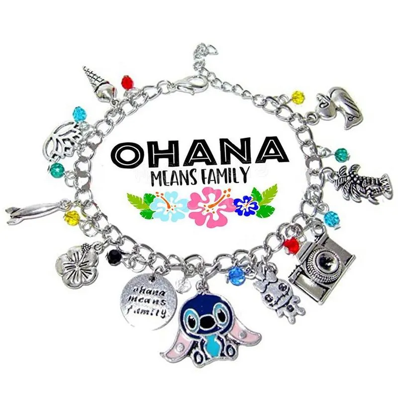 charm bracelets ohana means family lilo vintage charms bracelet bangles crystal beads silver chain links christmas jewelry