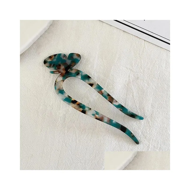 women girls print ushaped hair stick fork hair clip acetic acid butterfly colorful hairpins hairclip hair accessories