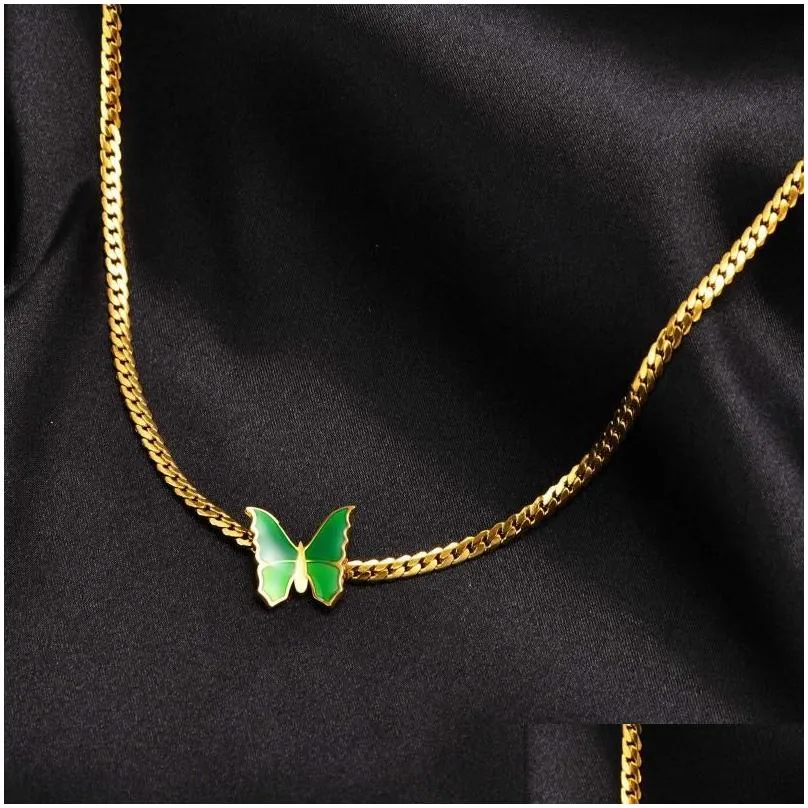 chokers temperament butterfly charm necklaces for women jewelry gold color stainless steel link chain collar gifts to her young