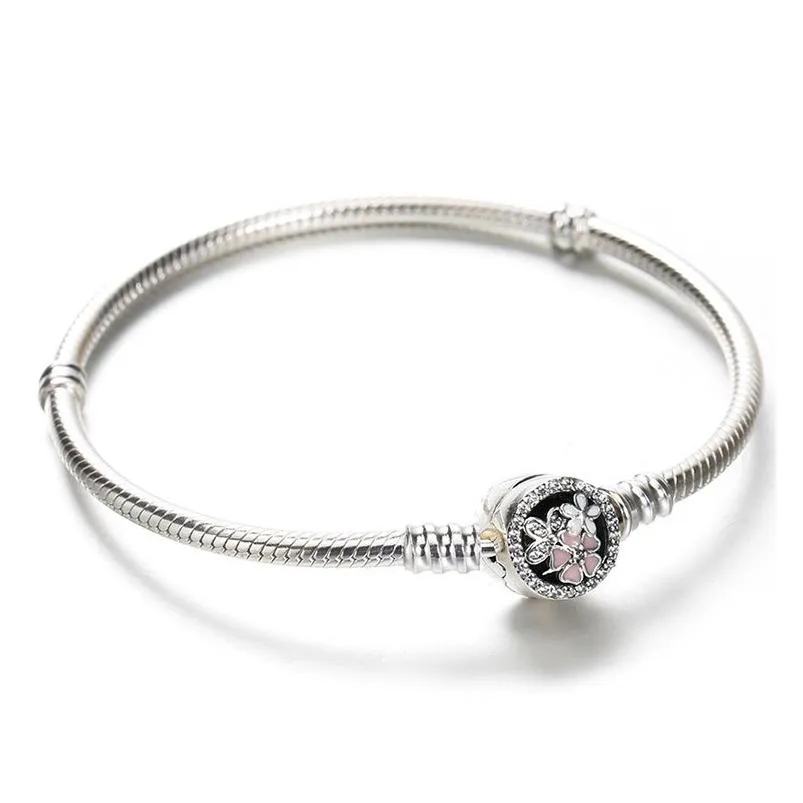 925 sterling silver bracelet bloom flower enamel clasp for  jewelry charm bracelet original box women wedding bracelets