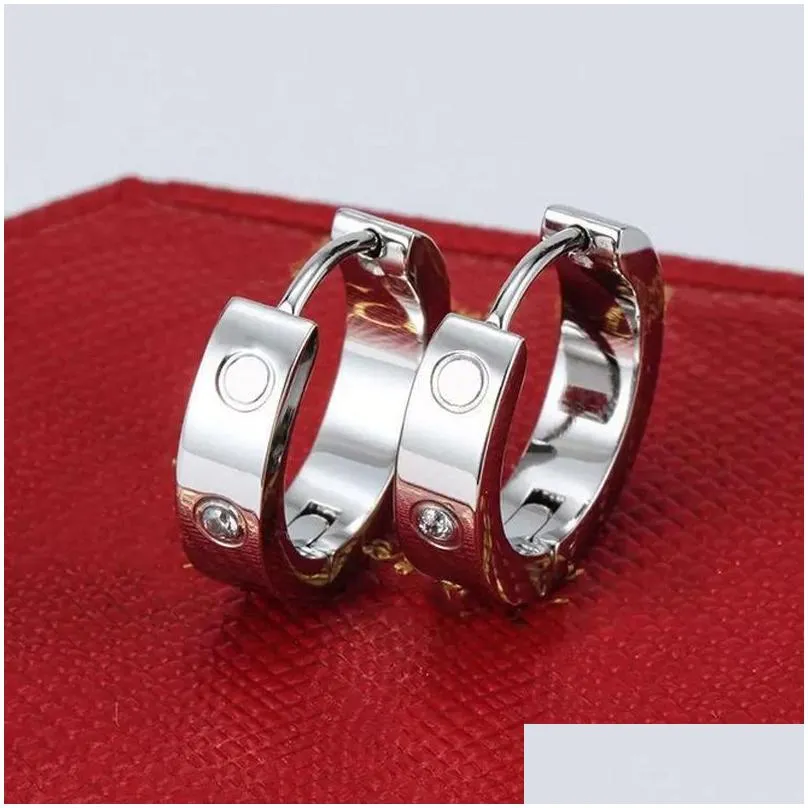 gold diamond stud earrings titanium steel love earrings for women exquisite simple fashion with bag