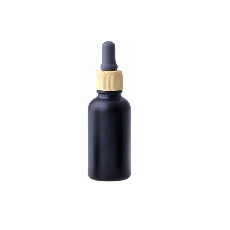 matte black glass e liquid  oil perfume bottle with reagent pipette dropper and wood grain cap 10/30ml