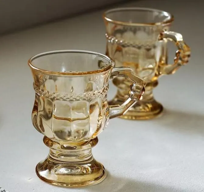 150ml retro embossed pattern amber clear color glass water cups gift creative ins wine glasses coffee cup for men women party