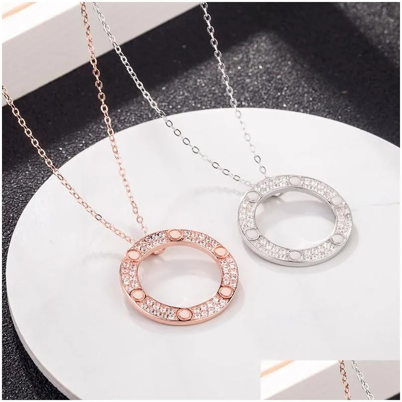 full cz stainless steel love necklaces pendants fashion choker necklace women men lover neckalce jewelry gift with velvet bag