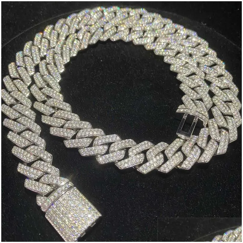 stock iced out vvs moissanite cuban bracelet 925 silver bling moissanite diamond cuban link chain hip hop men jewelry necklace