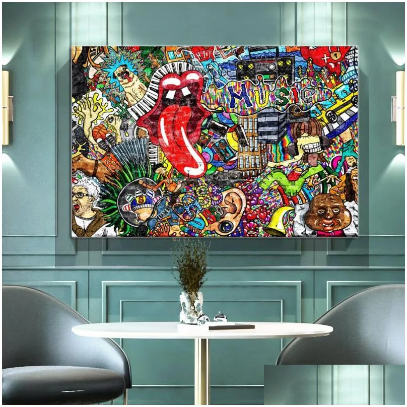 graffiti street art music collage abstract figure picture canvas painting wall art poster prints for living room decor no frame