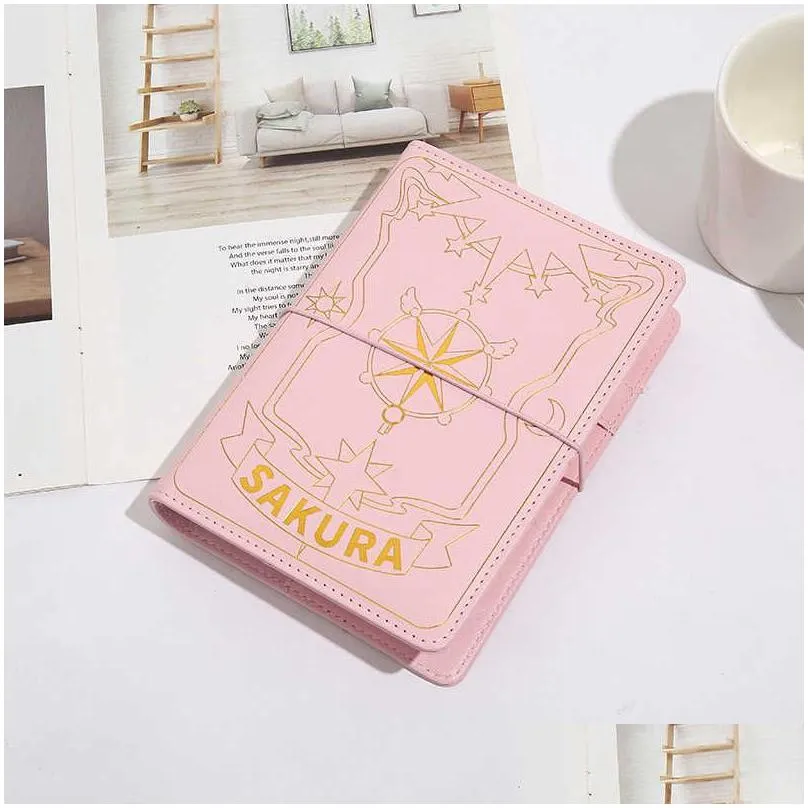 cute pink sakura anime looseleaf diary notebook colorful pages spiral 6 holes binder journals planner stationery set 210611