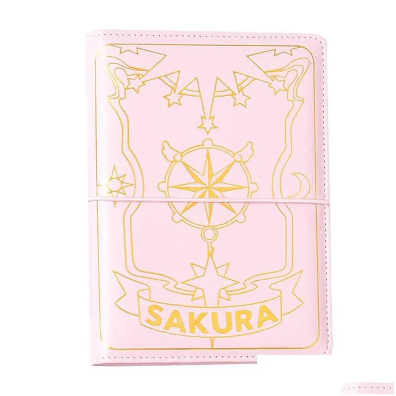 cute pink sakura anime looseleaf diary notebook colorful pages spiral 6 holes binder journals planner stationery set 210611