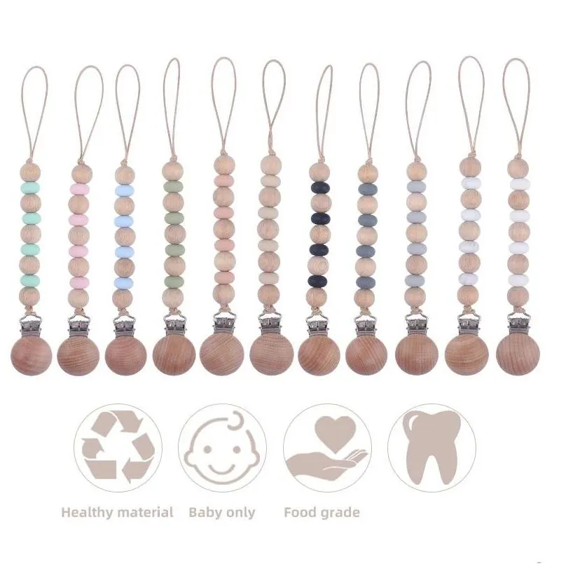 wooden pacifier holder chain infant natural wooden silicone pacifier clip baby teething nursing toy