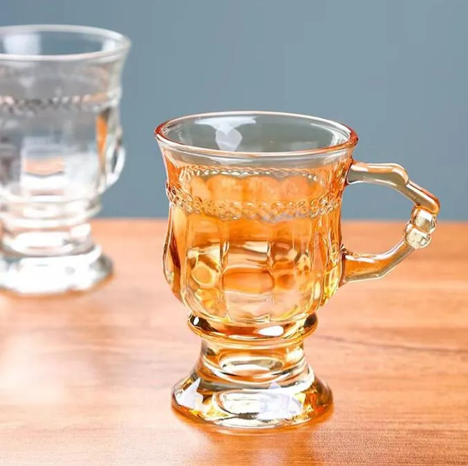 150ml retro embossed pattern amber clear color glass water cups gift creative ins wine glasses coffee cup for men women party