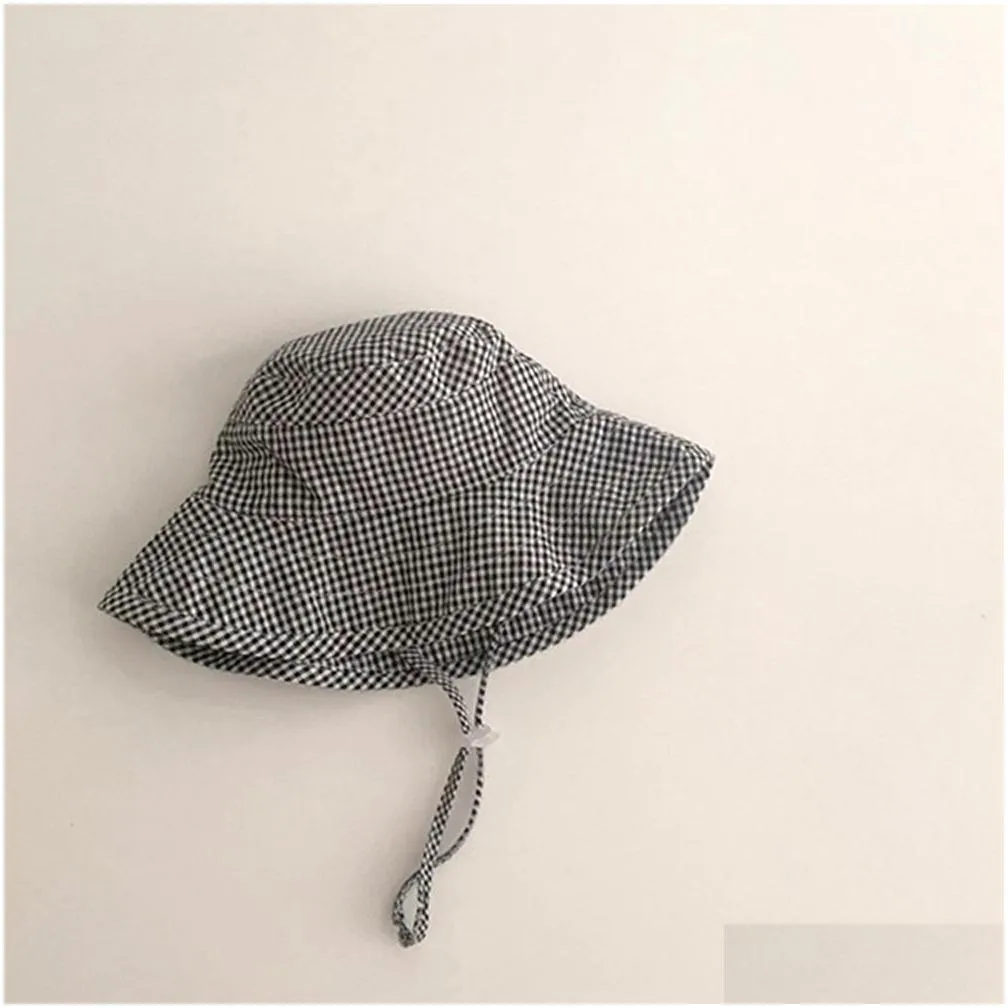 wide brim summer sun hat for baby plaid print fishermans hat children cotton bucket cap for boys baby girls sunhat kids bonnet