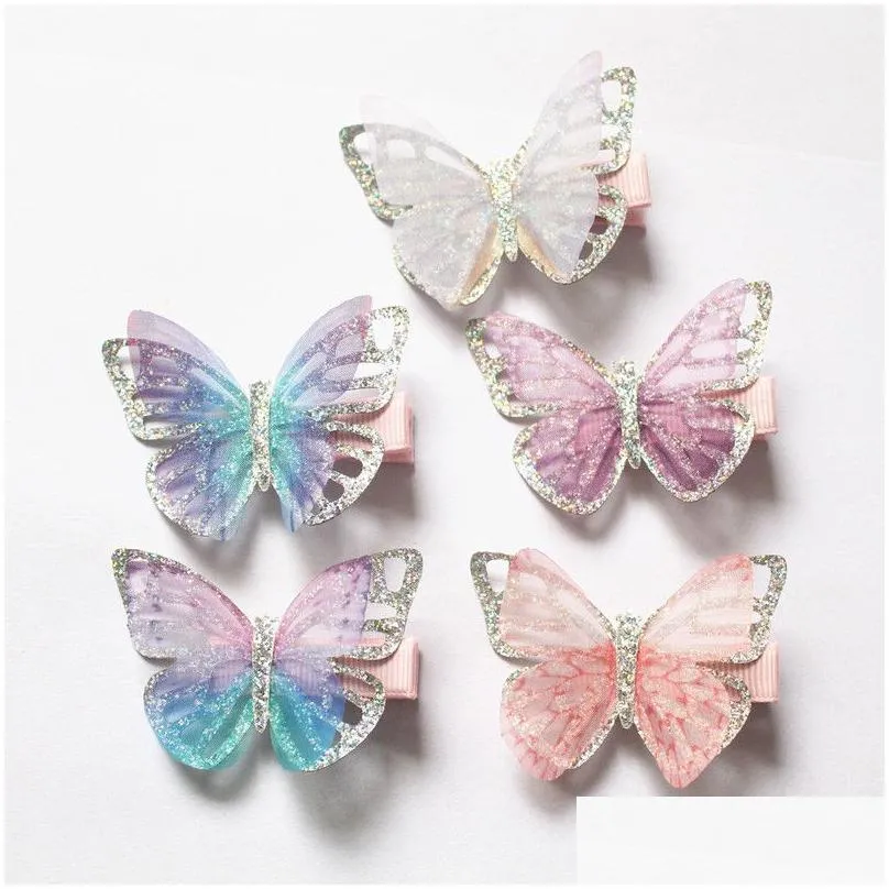 2019 new baby butterfly design hair clips 20pcs/lot cute kids novelty hair accessories wholesale gauze glitter butterfly princess