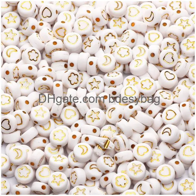 mixed pattern acrylic beads flat round loose spacer beads for needlework diy jewelry making bracelet necklace accessories