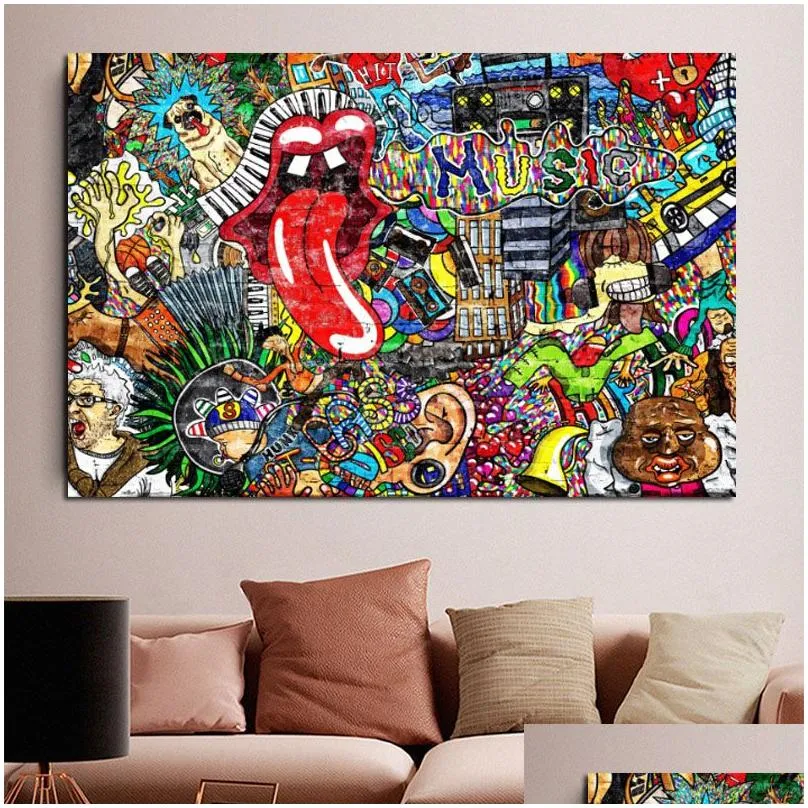 graffiti street art music collage abstract figure picture canvas painting wall art poster prints for living room decor no frame