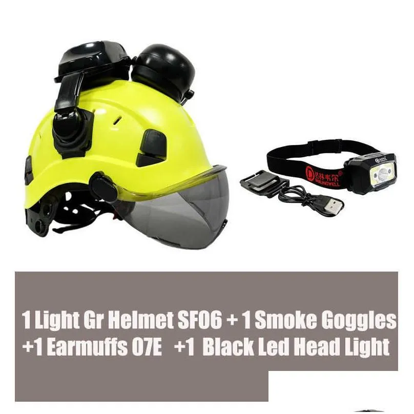 darlingwell construction safety helmet with goggles visor earmuff led head light ce abs hard hat ansi industrial head protection