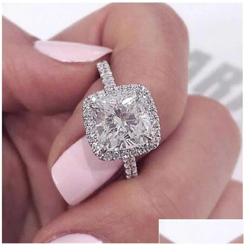 2020 cushion cut 3ct lab diamond ring 925 sterling silver engagement wedding band rings for women men moissanite party jewelry