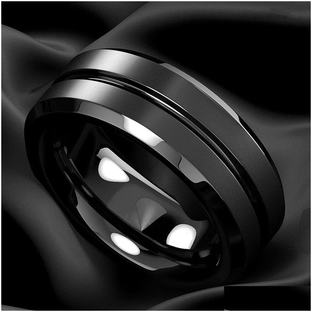 exquisite 8mm mens jewelry tungsten carbide ring black groove matte stainless steel wedding engagement party anniversary rings size