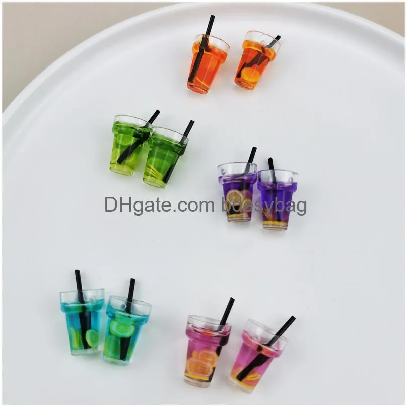 handmade resin fruit drink beverage charms pendant 3d lemon bottle charm for diy jewelry accessories pen decor craft