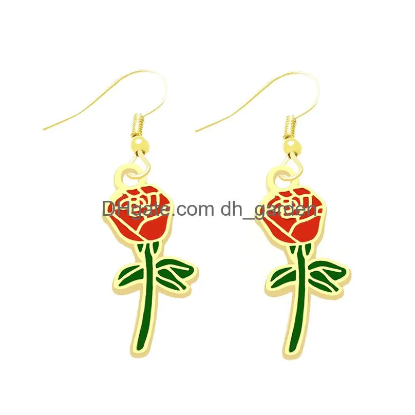 earrings for women fashion drop earrings colorful rose flower ufo rainbow stars simple cool cute jewelry girls gift dangle earrings