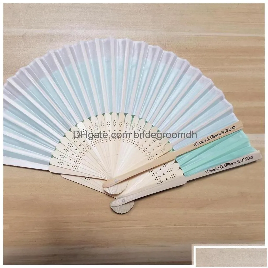 Fans Parasols 40 Pcs/Lot Personalized Print Engrave Favor Silk Fan Customized Name Cloth Hand Gift Drop Delivery Party Eve Otvlg